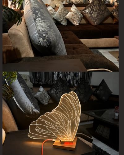 Image of Acrylic Butterfly LED Table Lamp, Large Decorative Table Lamp, 10' * 10.4' * 7', Warm White Butterfly Design, Acrylic Edge Lit, 3D Fancy Night Light with 3D Printed Base