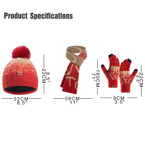3Pcs Winter Beanie Hat Scarf Gloves Set for Womens Men Letter Warm Knit Ski Cap Touchscreen Mittens Couples Matching Outfit3