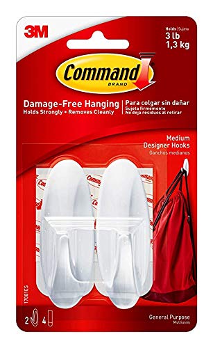Command Medium Designer Hooks Value Pack (Pack of 3, 6 Hooks and 12 strips), White
