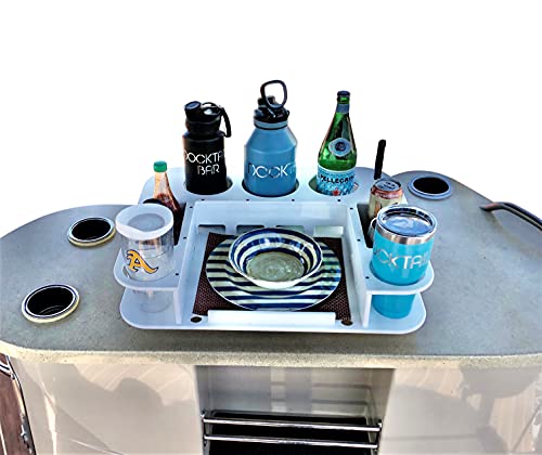 Docktail Butler Boat Table Caddy Organizer - Vacuum Mounted Portable Bar with Cup Holders