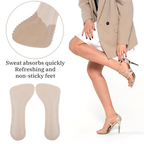 Image of 2 Pairs High Heel Inserts for Women, Self-Adhesive Arch Support Insoles, Invisible Slim Inserts Weight Shifting Shock Soft Slip 3 /4 Inserts for Flats Slipper Sandal Pump Dress Shoes Boots(Beige)