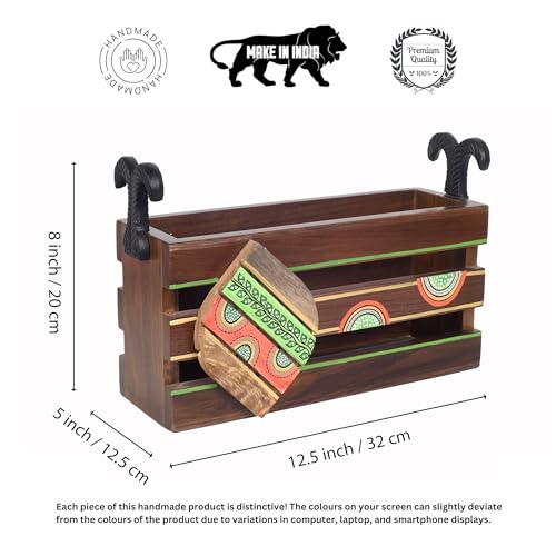 Image of AAKRITI ART CREATIONS Floral Art Wooden Magazine Holder | Hand-Painted & Teak |Storage Decoration For Hall | Magazine Holder For Bedroom, Living Room, and Entryway