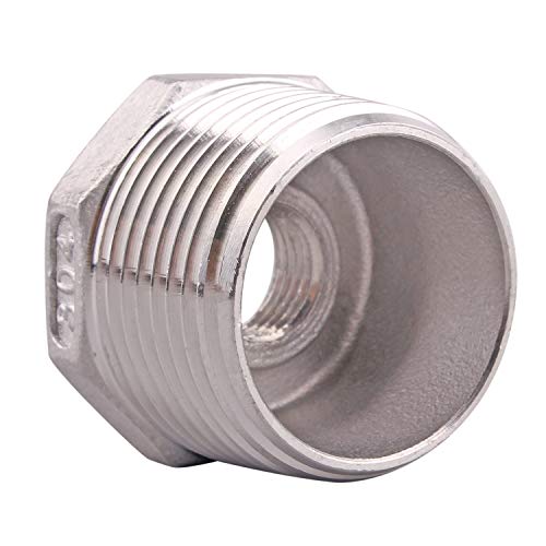 DERPIPE Stainless Steel Reducer Hex Flush Bushing, 1\" NPT Male 1/4\" NPT Female,Reducing Adapter Cast Pipe Fitting