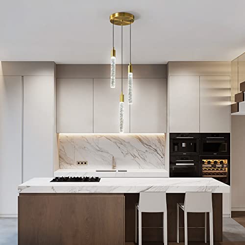 Image of Modern Light Fixture Kitchen Island Pendant Light Dimmable LED Gold Pendant Lights Mini Crystal Pendant Lighting for Bedroom Dining Room Living Room(3-Light )