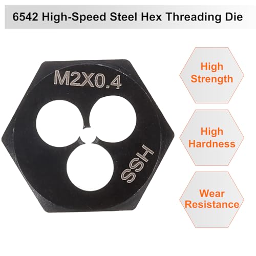 QUARKZMAN Sechskant-Schneideisen M2x0,4, Rechtshänder Gewindeschneideisen, Schwarz