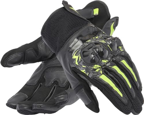 Dainese - Mig 3 Unisex Gloves, Guanti Moto In Pelle, Protezioni Sulle Nocche, Compatibilità Touchscreen, Unisex, Nero/Antracite/Giallo Fluo, M