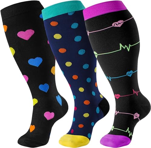 Image of 4Pairs Plus Size Compression Socks For Women&Men,Wide Calf Knee High Socks | Bropite plus-size knee high compression socks,wide calves for circulation swelling pregnancy nurses and travel