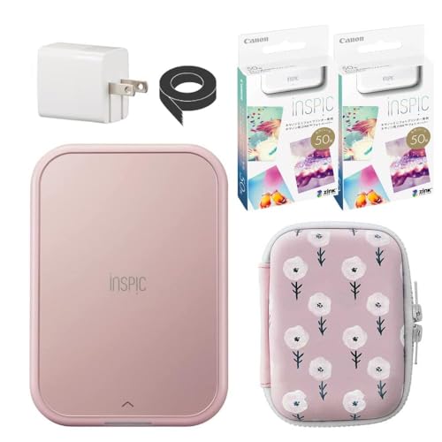 キヤノン スマホ用フォトプリンタ iNSPiC PV-223 スマホプリンタ ＆ 用紙100枚 ＆ USBアダプタ セット (100枚用紙 純正ケースセット, ピンク)（Amazon）