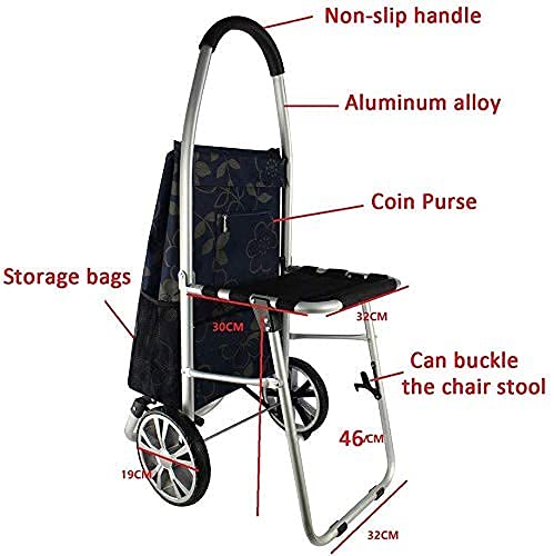 QHYTL Einkaufstrolley Multifunktions-Einkaufswagen Faltbarer Trolley Mit Tragehocker Tragbarer Taschenkörper, Der Mehr… – Bild 5