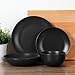 Gibson Home Queenslane 16-Piece Matte Black Stoneware Dinnerware Set – Double Bowl Plates and Bowls, Durable Kitchen Dinner Set