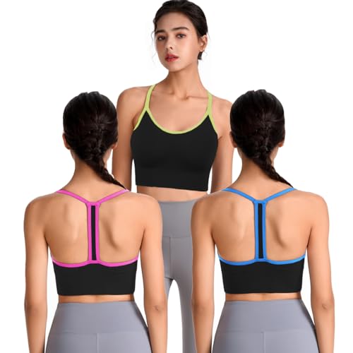 Image of Evercute Racerback Sports Bras Padded Y Racer Back Cropped Bras for Yoga Workout Fitness Low Impact