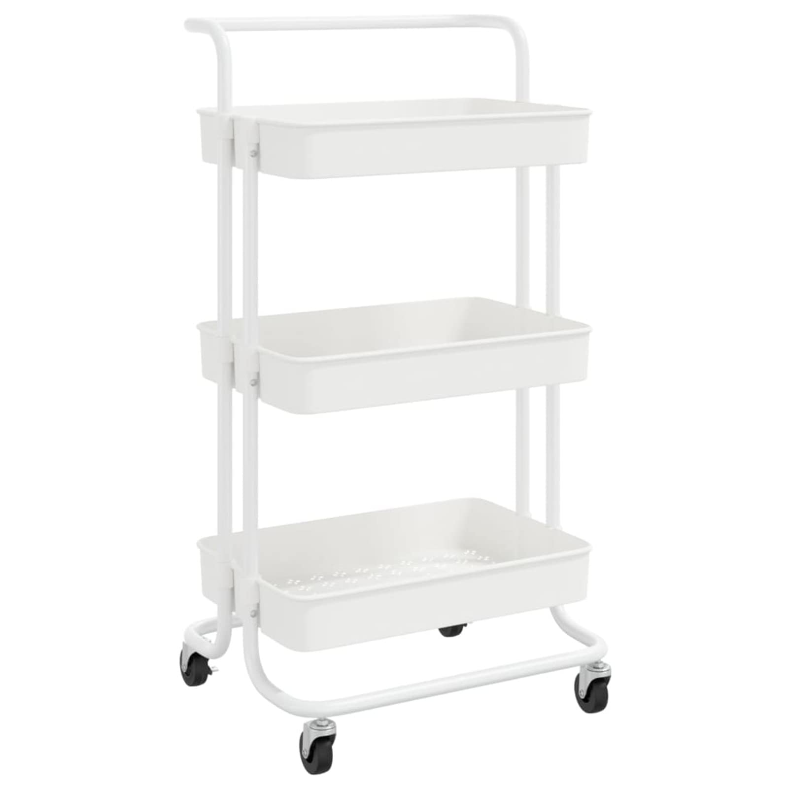 Chariot de Cuisine 3 Niveaux Blanc 42x35x85 cm Fer et ABS,Panier A Roulette Cuisine,Casiers Et Supports De Cuisine