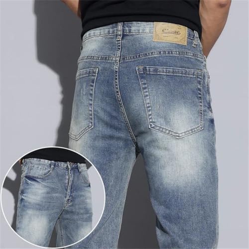 Men's Vintage Nostalgic Jeans Blue Gray Stretch Straight Comfortable Denim Trousers2