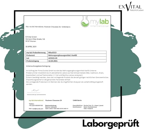 EXVital Hanfsamenöl, 25mg pro Tagesdosis,750 Tropfen, kaltgepresst, 30ml, Premium Anbau, vegan & laborgeprüft