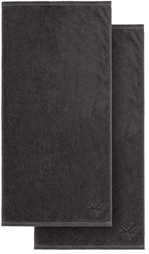 Sansibar 2er Set Handtuch 50x100 cm – Saugstarkes Frotteetuch aus 100 % Baumwolle – Oeko-TEX Zertifiziert – Sylt-Design mit gesticktem Säbel-Logo – Anthrazit