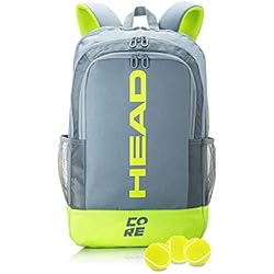Maletin Tenis HEAD Mochila de Tenis Core - Bolsa de Transporte para 2 Raquetas con Correas Acolchadas para el Hombro, Gris/Amarillo, L, Moderno