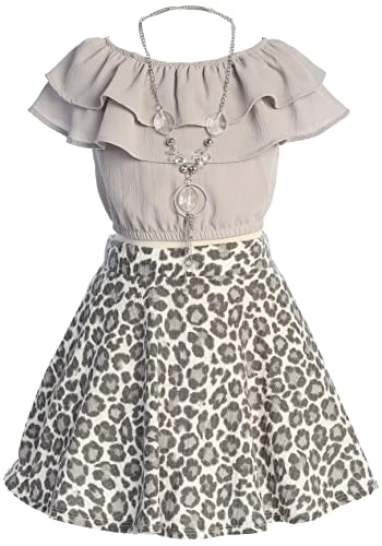 Image of Cold Shoulder Crop Top Ruffle Layered Top Flower Girl Skirt Sets for Girl
