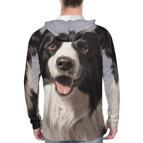 Men's Sun Shirts UPF 50+ Rash Guard Long Sleeve Sun Protection Hoodie Border Collie Lightweight Shirt XL White3