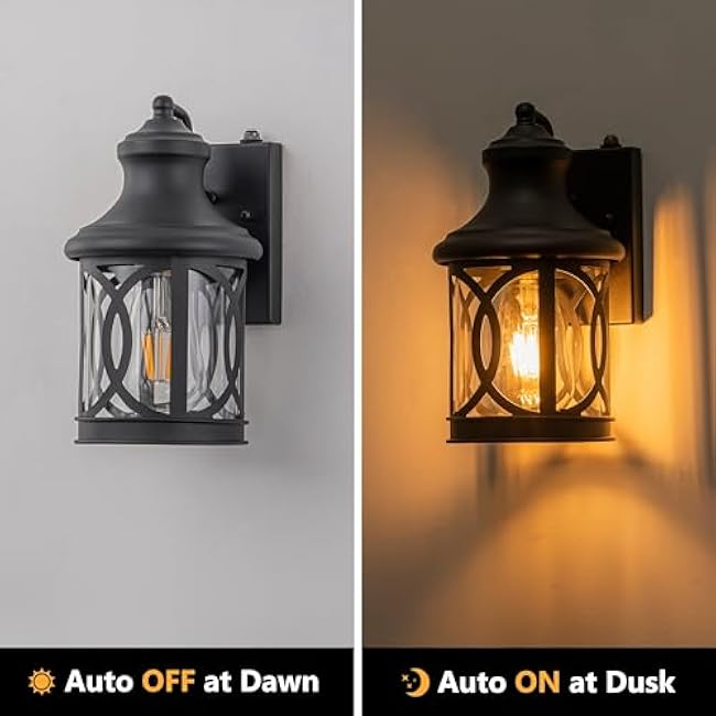 Outdoor Wall Lights with Dusk to Dawn, Exterior Wall Lanterns Lighting Fixtures Porch Sconces Matte Black Wall Mount Outdoor Lights with Photocell for Patio Yard Front Porch Garage, 2-pack