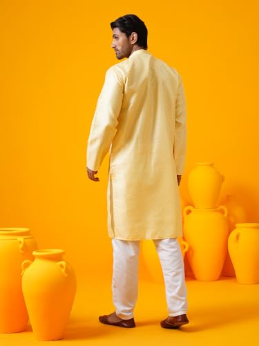 Sojanya (Since 1958 Men'S Silk Bend Krochet Thread Embroidered Kurta With White Pyjama4