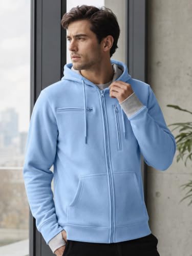 Image of NOBERO Travel Hoodies for Men|Cotton Fleece Solid Hooded Full Sleeve Sweatshirt|15 Utility Features,Tab & Drinks & earphones Holder,Charger & Sunglass Pocket, Microfiber Cloth,In-Built Gloves,Eye Mask