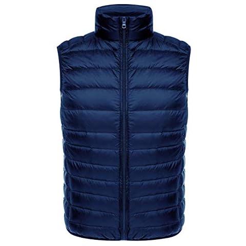 Lightweight Down Gilet Men Mens Body Warmer Ultra Light Down Vest Men Sleeveless Puffer Filled Jacket Men Padded Gilets Quilted Sleeveless Puffa Jacket Packable Ultralight Down Vest 55 Downs Navy 2XL Cover