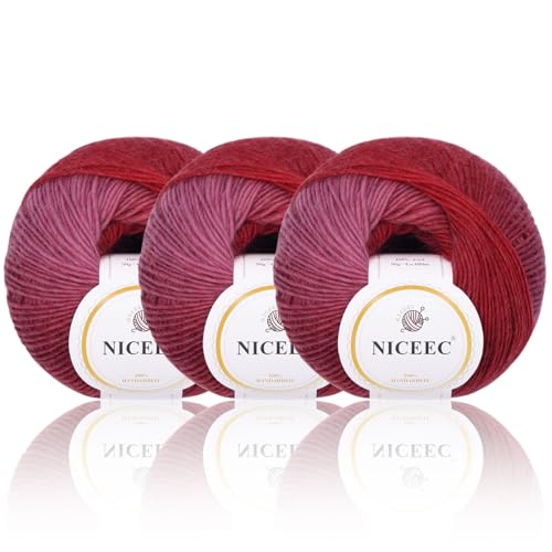 Image of NICEEC 3 Skeins 100% Rainbow Wool Yarn Soft Gradient, Self-Striping, Colorful Single Ply Yarn for Crochet & Knitting (Total 196ydsx3 /1.76ozx3) - 28#