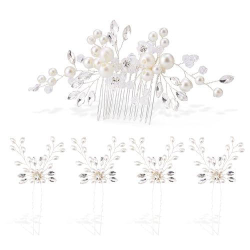 5PCS Bridal Side Combs, Rhinestone Crystal Pearl Hair Accessories for...