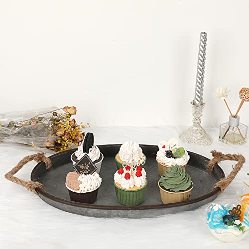 Hipiwe-Galvanized-Metal-Iron-Oval-Tray-with-Rope-Handle-Farmhouse-Serving-Tray-Rustic-Industrial-Decorative-Centerpiece-for-Coffee-Table-Weddings-and-Parties-Decor-Large Hipiwe Galvanized Metal Iron Oval Tray with Rope Handle Farmhouse Serving Tray Rustic Industrial Decorative Centerpiece for Coffee Table Weddings and Parties Decor Large