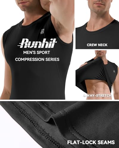 Runhit 2 Pack Men's Compression Shirts Sleeveless Workout Athletic Tank Top Sports Base Layer Undershirt4