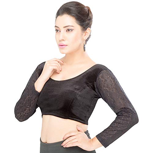 Image of Vamas Women's Velvet Non-Padded Stretchable Long Sleeve Saree Blouse (A-46)