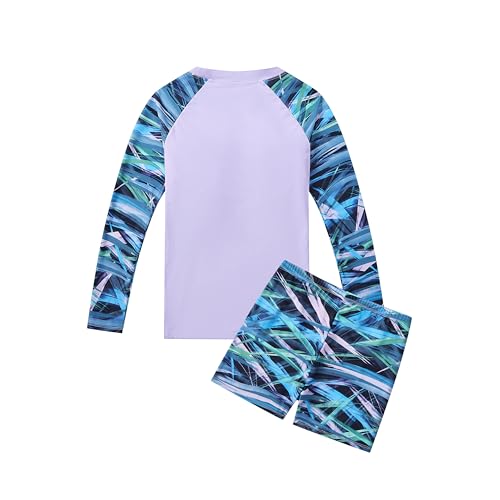 Image of Girls Rash Guard 2-Piece Swimsuit Set - Long Sleeve Swimwear with UPF 50+ Sun Protection 4-14 Years