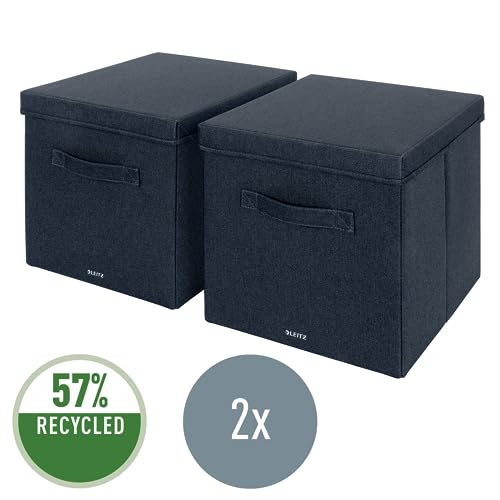 Leitz Caja de Almacenaje de Tela con Tapa, Juego de 2 Cajas Cubo Unidad de Almacenaje, Caja Organizadora Plegable de Tela Otomana, Gris Terciopelo, Grande, 61450089 - imagen 3
