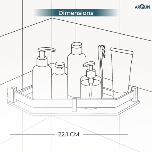 Image of ARQUIN Corner Shelf for Bathroom Wall 12x12 Inch 304 Stainless Steel Corner Shelf for Kitchen Bathroom Shelf and Rack Wall Mounted Storage Corner Stand Diamond Shape Storage Rack for Toiletries
