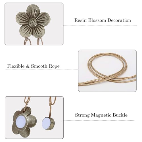 Lewondr Magnetic Curtain Tie, 1 Pair Vintage Resin Flower Curtain Drapery Holdback Window Curtain Decorative Buckle Holder for Home Cafe Balcony - Coffee