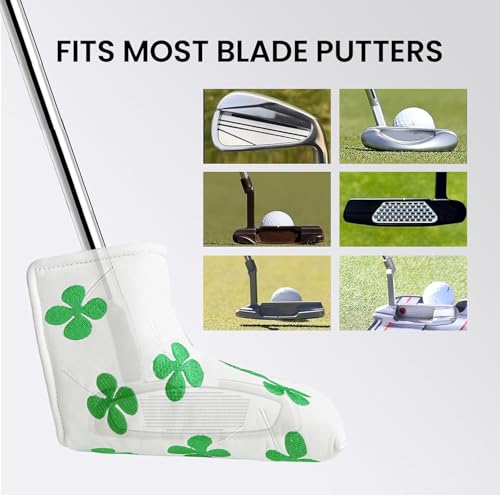 Hominas Putter Cover Golf Headcover, Golf Blade Putter Cover Vierblättriges Kleeblatt Headcover Putterhaube Kopfbedeckung für Aktivität