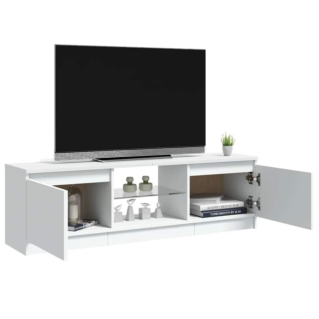 Meuble TV Blanc Moderne avec Éclairage LED RGB, Meuble Télévision 120 cm en Bois et Verre Trempé pour Salon, Salle de Jeux, Support TV avec Rangement pour Console, Lecteur DVD et Appareils