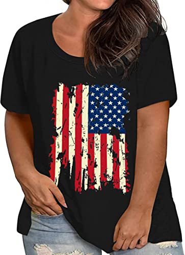 Plus Size American Flag Shirts Women Patriotic Shirts Usa Flag Graphic T-Shirt 4Th Of July Tee Tops #TOP1