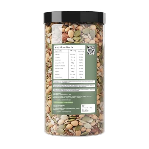 Image of Growfitz 5-in-1 Super Seed Mix | Pack of 3 (500g Each)| 20.5g High Protein & Fiber | Roasted Pumpkin, Sunflower, Flax, Chia, Soy Nuts & Sesame | Healthy Snack | Export Quality Superfood