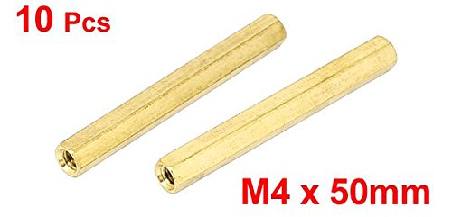 Image secondaire de sourcing map Entretoise Hexagonale Écrou Filetage Femelle M4 x 50mm Laiton 10Pcs