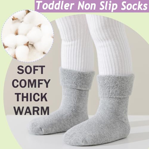 6 Pairs Toddler Non Slip Socks with Grippers Winter Thick Warm Cozy Crew Socks for Baby Kids3