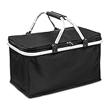 Faltbarer Einkaufskorb faltbar 43x27x24 cm - Kühltasche Kühlkorb Thermotasche Tragetasche Klappkorb Tragekorb Schwarz mit Isolationsschicht