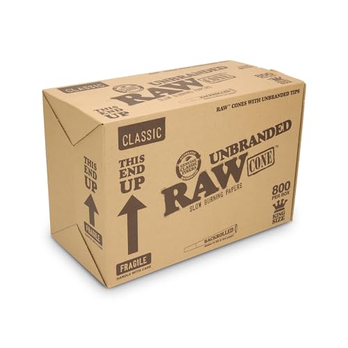 RAW Rolling Papers King Size Classic Cones Unbranded Tips - 800 Pre-Rolled Cones: Bulk Box