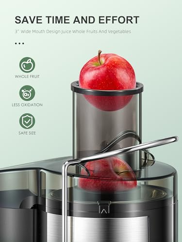 Juicer, Reemix Centrifugal Juicer Machines Whole Fruit and Vegetable, 3-inch Wide Mouth Juicer Extractor with 2 Speeds, Brush Included Easy to Clean (Sliver, 800, Watts) - Image 4