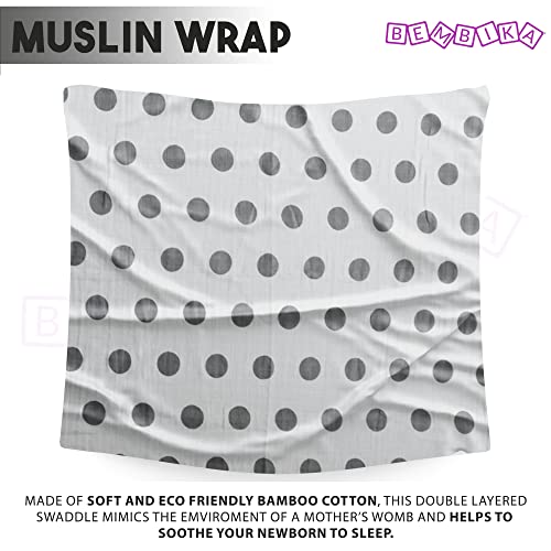 Image of BEMBIKA Bamboo Muslin Swaddle Wrap Baby 120X110 Cm Stroller Blanket Receiving Blanket for Newborn (Gray Circle)