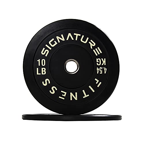 Signature Fitness Color Coded 2" Olympic Bumper Plate Weight Plates with Steel Hub - 100% Virgin Rubber