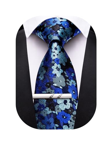 Image of Barry.Wang Neckties for Man Floral Silk Woven Tie for Man Necktie Clips Fashion Designer 3.34 inch inch Wedding Summer, Dusty Blue