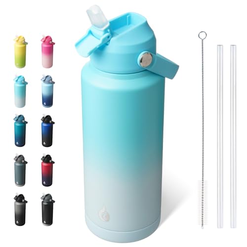 Image of BJPKPK Water Bottle with Straw Lid, 32oz Vacuum Insulated Water Bottles, Metal Stainless Steel Thermo for Sports, Travel, BPA Free Leak Proof Thermo, Cups, Flasks, Tumblers,Sea Salt