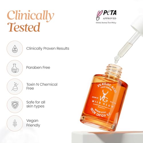 Image of WILDGLOW 2% Kojic Acid Face Serum for Skin Brightening, Dark Spot Correcting & Radiant Glow 30ml