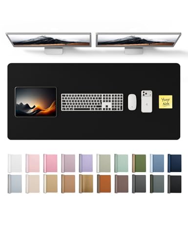 Image of YSAGi Leather Desk Protector, Office Mat, Large Mouse Mat, Non-Slip PU Leather Blotter, Laptop Pad, Waterproof Writing Pad for Office and Home (Black, 47 inch x 17 inch)